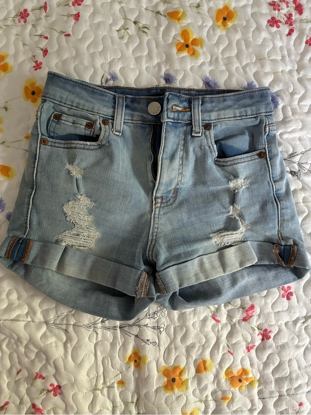 Aeropostale Light Blue Distressed Rolled-Hem Jean Shorts